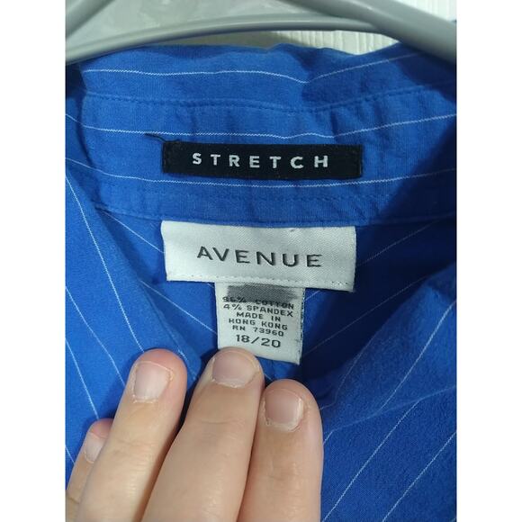 Avenue Woman 18/20 Shirt Blue Striped Classic Collared Button 3/4 Sleeve - Picture 3 of 8